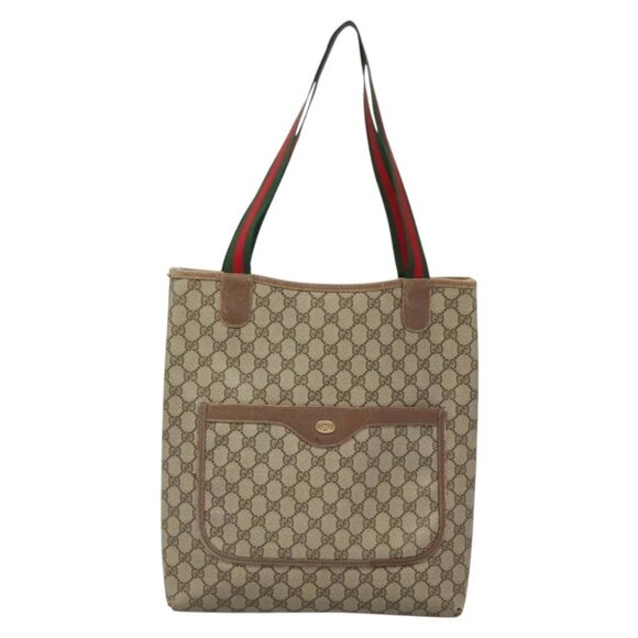 GUCCI GG Supreme Web Sherry Line Tote Bag PVC Beige Gold - Picture 11 of 15